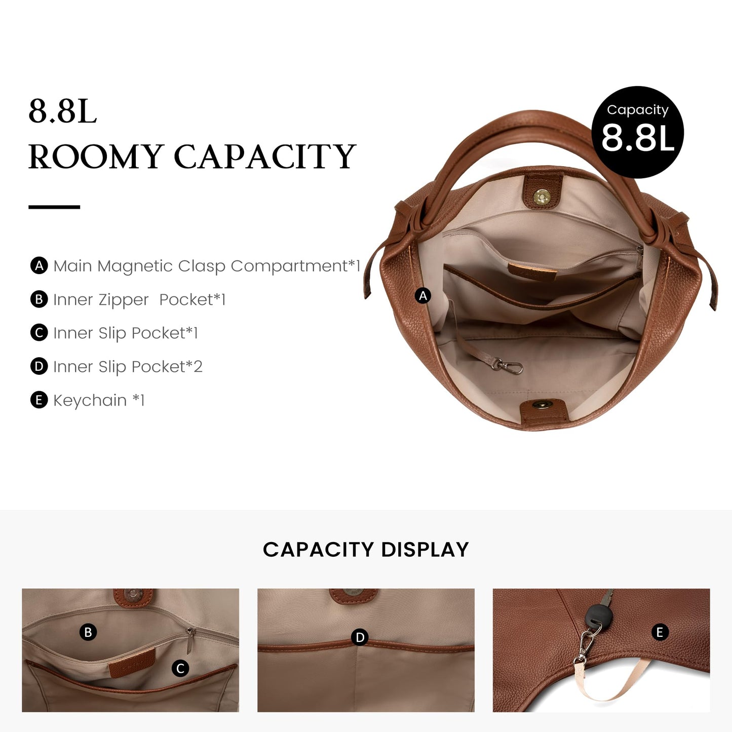 befen Genuine Leather Slouchy Hobo Purses for Women, Casual Hobo Bags Real Top Grain Leather Tote Handbags Women's Brown Shoulder Satchel for Shopping, Outing, Travel