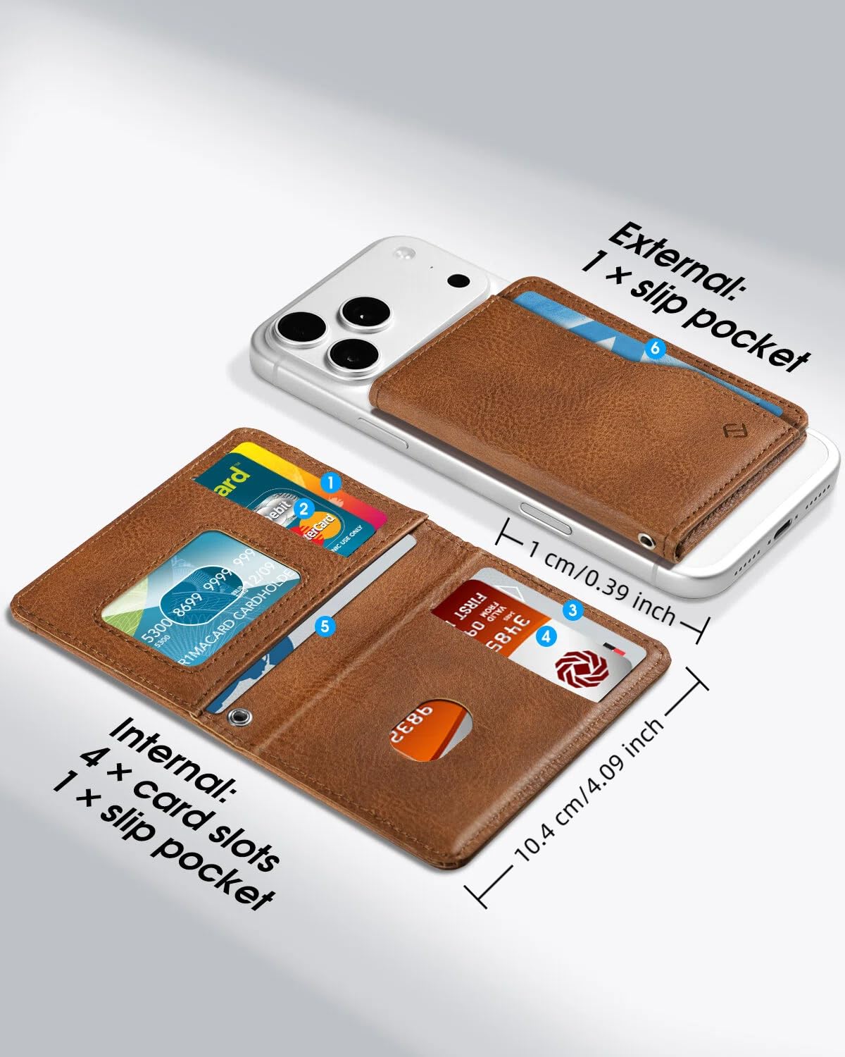 FINPAC for MagSafe Wallet, Stronger Magnetic RFID Blocking Minimalist Phone Wallet for iPhone, Galaxy, Pixel, MagSafe Compatible Card Case, Detachable Bifold for Men & Women, Brown