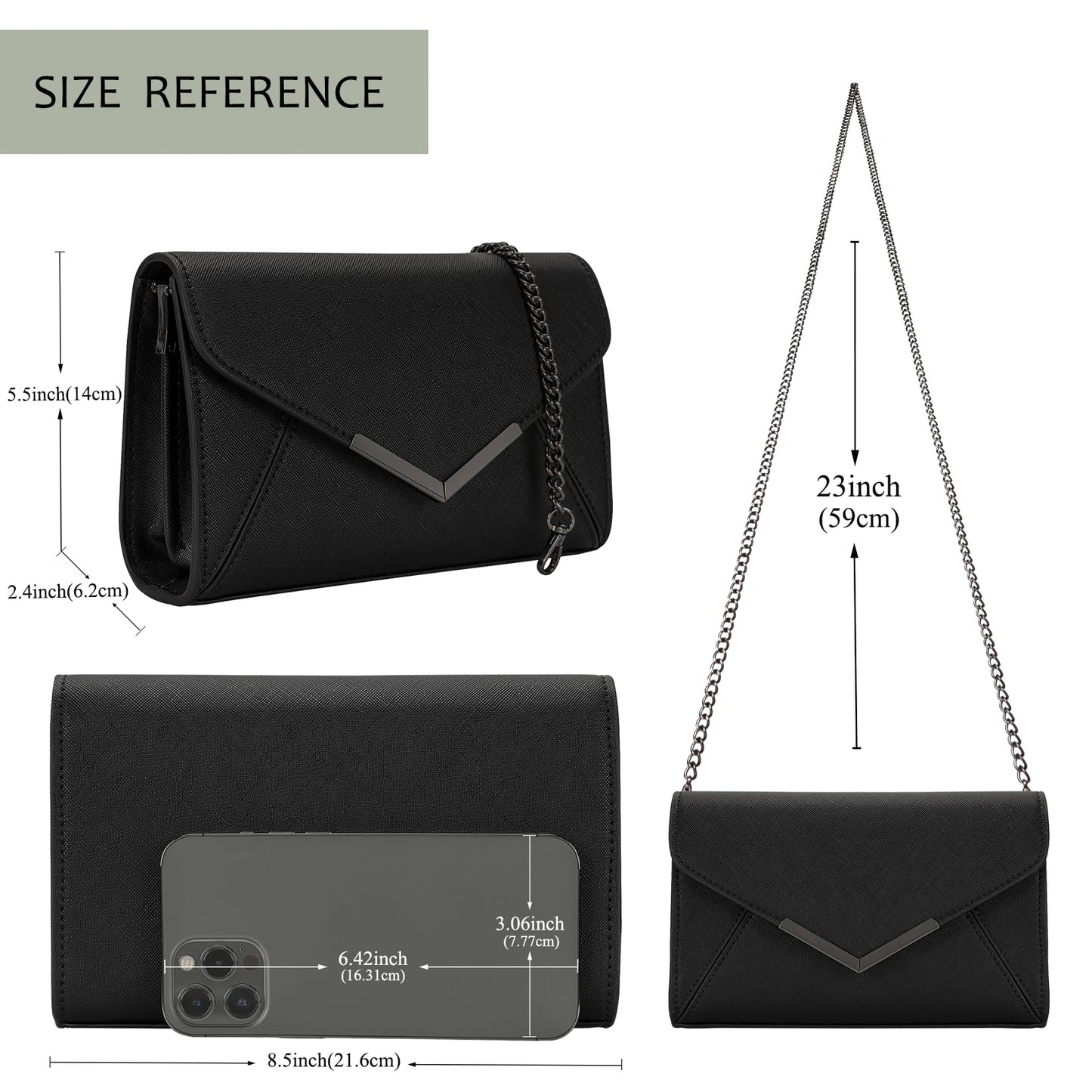 DEXMAY Women Envelope Clutch Faux Saffiano Leather Evening Handbag Foldover Clutch Bag Formal Dressy Purse Black