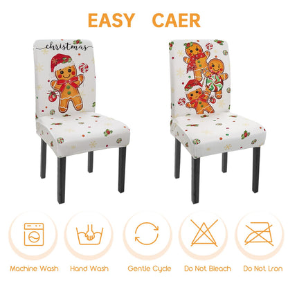 Zifmrtrwn Christmas Chair Cover Set of 6 Gingerbread Winter Dining Room Slipcovers Stretch Parsons Chair Seat Protectors Xmas Holiday Decor-6PCS