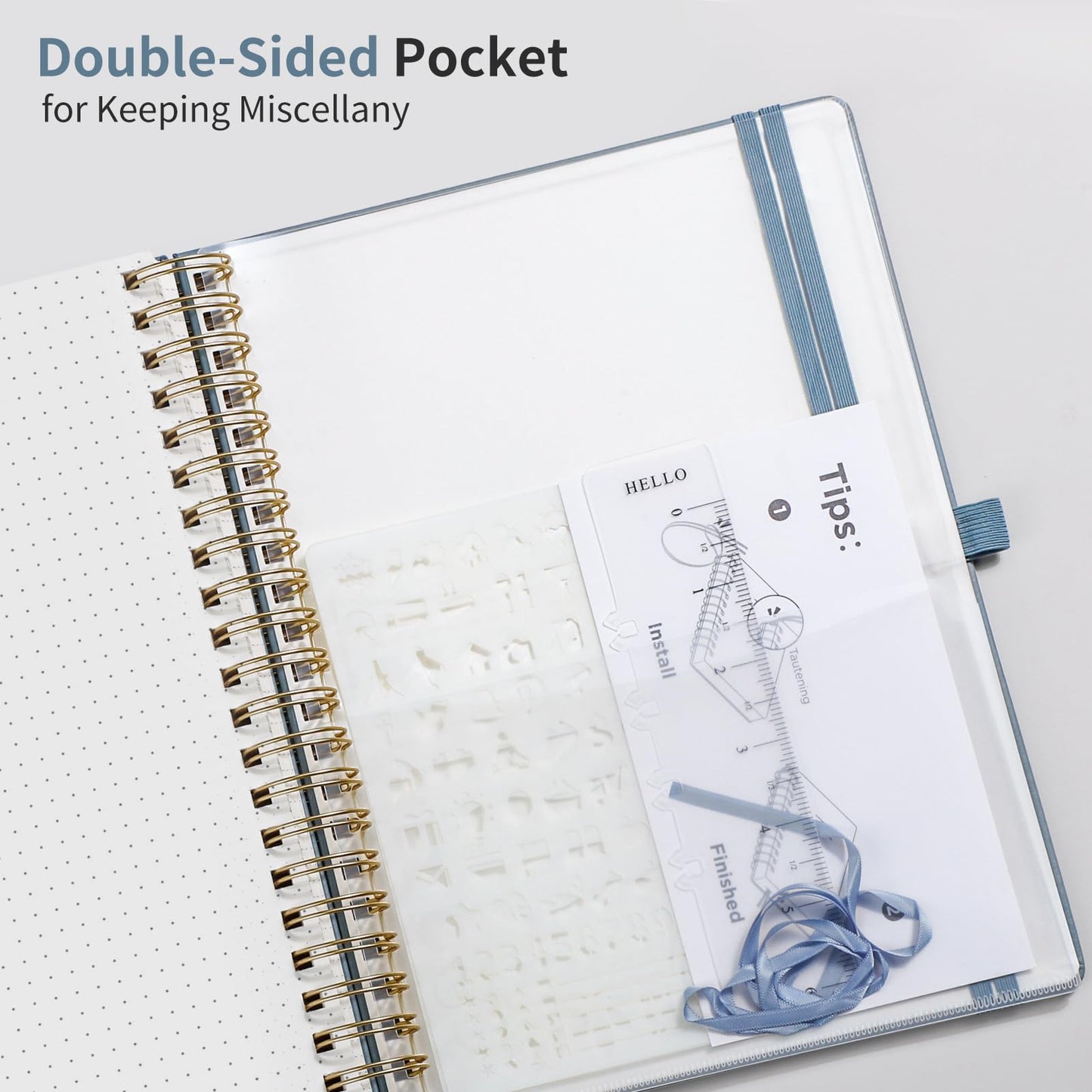 EMSHOI Dotted Journal Spiral Notebook - 300 Pages, B5 Hardcover Leather, 100 GSM Thick Dot Grid Notebook for Women Men Work Writing, Journaling, Drawing, 7.48" x 10.15", Gray Blue