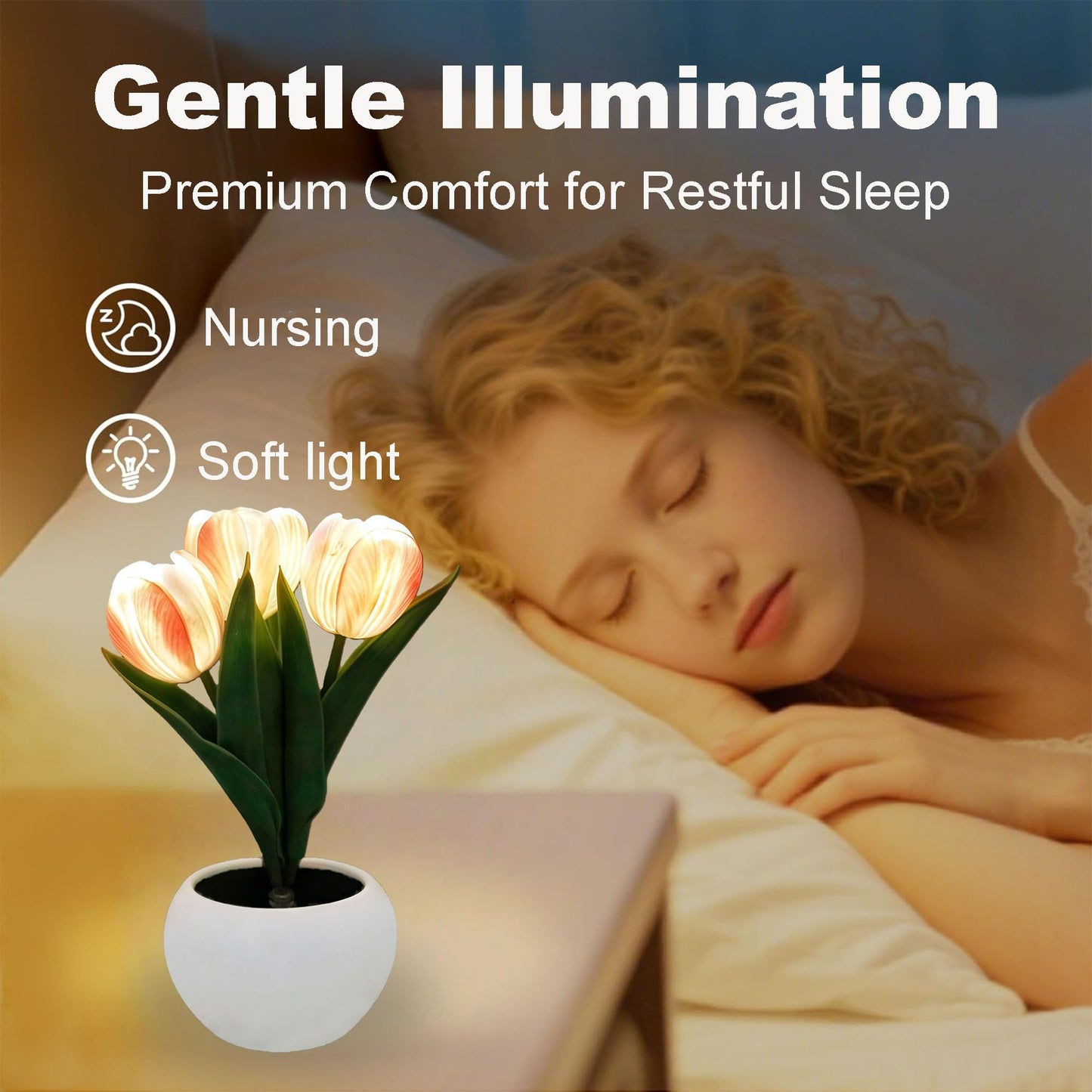LDJDSDS Tulip Flower Table Lamp Pink LED Desk Night Light with Vase, Artificial Flower Decor for Bedroom, Living Room, Elegant Centerpiece for Wedding Birthday Party, Home Decor Gift