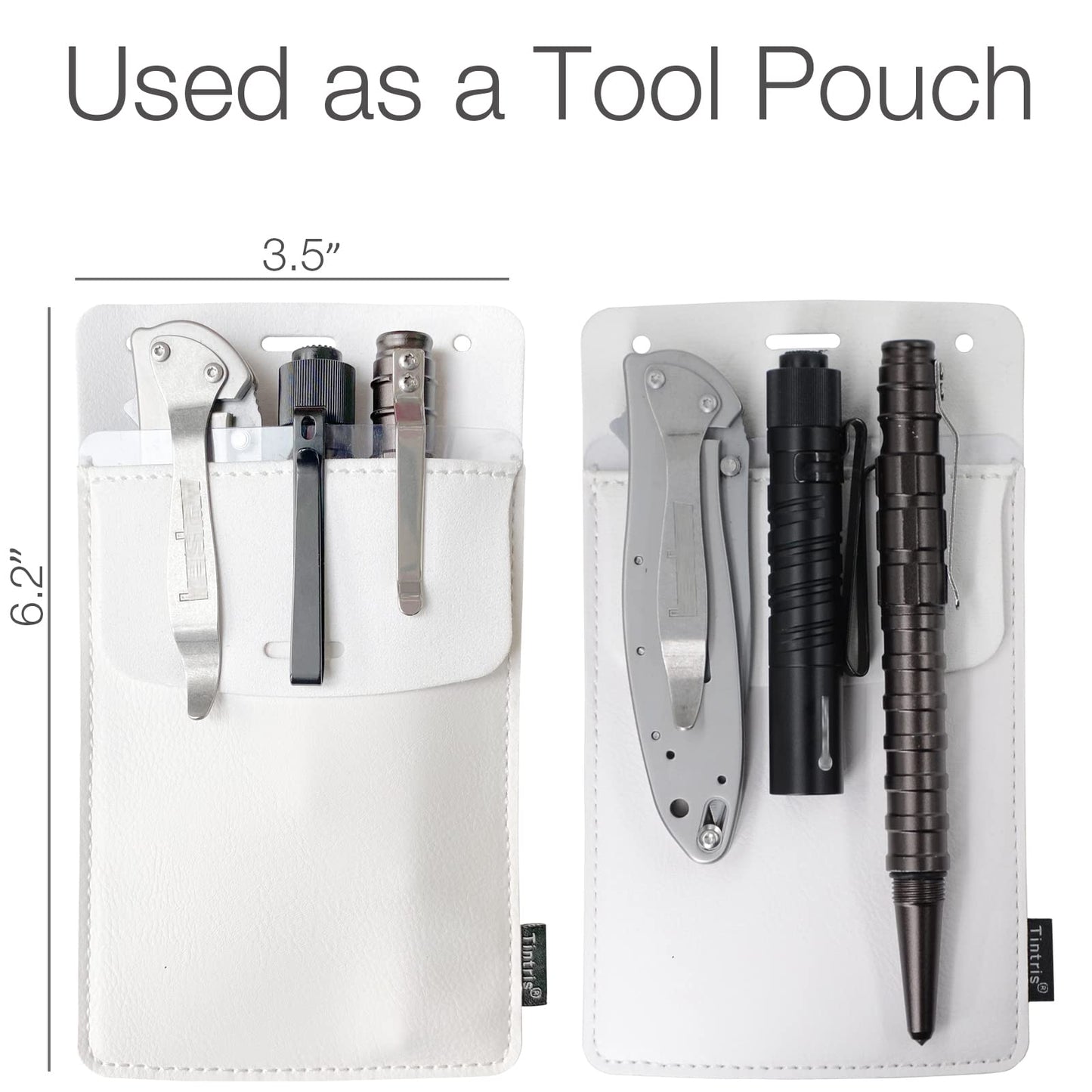 Tintris Pocket Protector, 3 Pack Leather Pen Pencil Holder Pouch Organizer for Men Pocket Shirt Lab Coat Small Tools, Designed with a Lanyard & an Extra Back Pocket, Thick PU Leather, White