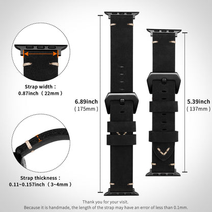 Handmade Double Sided Leather Bands Compatible with Apple Watch Ultra 2/Ultra Band 49mm 46mm 45mm 44mm 42mm ，Men Retro Design Grain Genuine Leather Band For iWatch Series SE 10 9 8 7 6 5 4 3 2 1