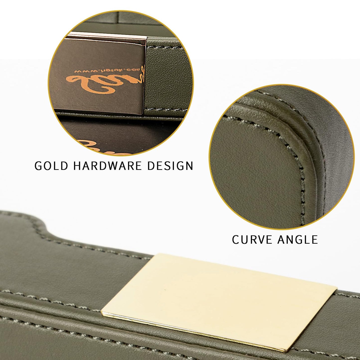 SANZIE Luxury Leather Tray Organizer Valet Tray Key Tray for Entryway Table Desktop Storage Catchall Tray Decorative Tray for Jewelry Keys Wallet Phone Watch (Metal Gilded, Khaki Green)