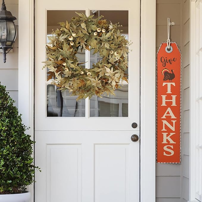 24" Natural Looking Fall Winter Door Wreath Outside, Green and Brown Ombre Foliage Thanksgiving Autumn Wreaths for Front Door Porch with White Berries and Pinecones