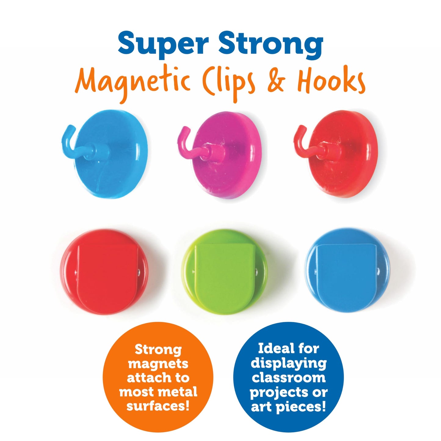 Learning Resources Super Strong Magnetic Hooks & Clips - Magnetic Clips for Whiteboard, Strong Magnet Hooks for Classroom, Magnets with Hook, Fridge Clip Magnets, Refrigerator Magnet Hook