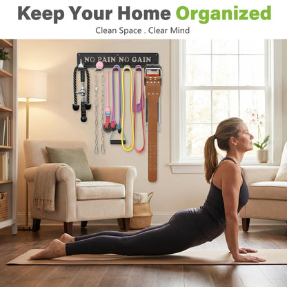 WIPHANY Home Gym Accessories Organization Storage Rack Equipment For Home 8 Hook Wall Hanger Display Gear Barbells Resistance Bands Jump Ropes Lifting Belt Hanger Accessories Hardware Included