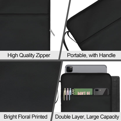 QRZIQRZ Black Book Sleeve Kindle Pouch, Book Protector Case with Zipper, PU Leather Waterproof Book Cover Bag, Portable Book Pouch for Book Lovers Gifts Paperbacks Bibles Hardcover