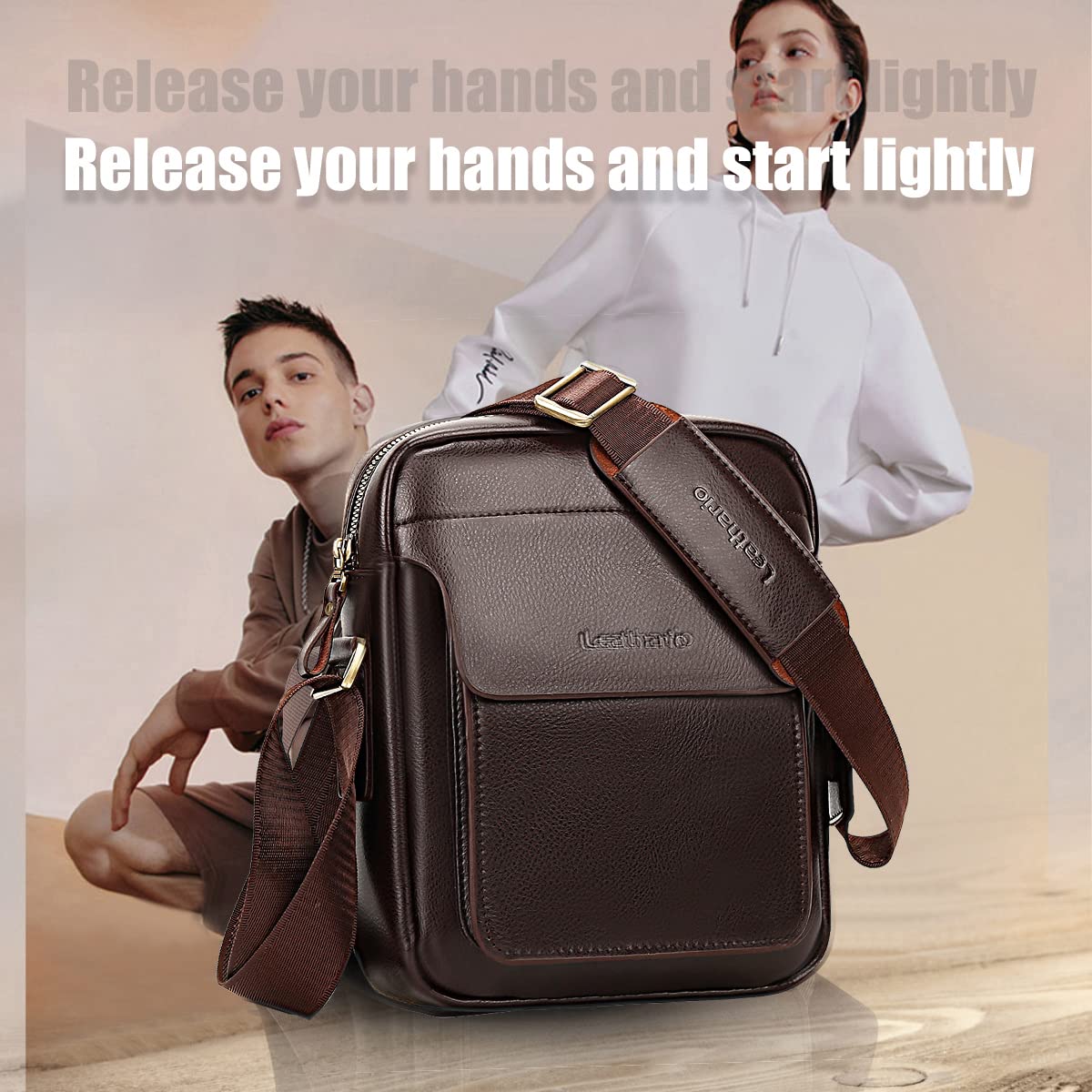 Leathario Crossbody Bag For Men Vegan Leather Shoulder Messenger Purse Sling Satchel Bag For Work Business Travel