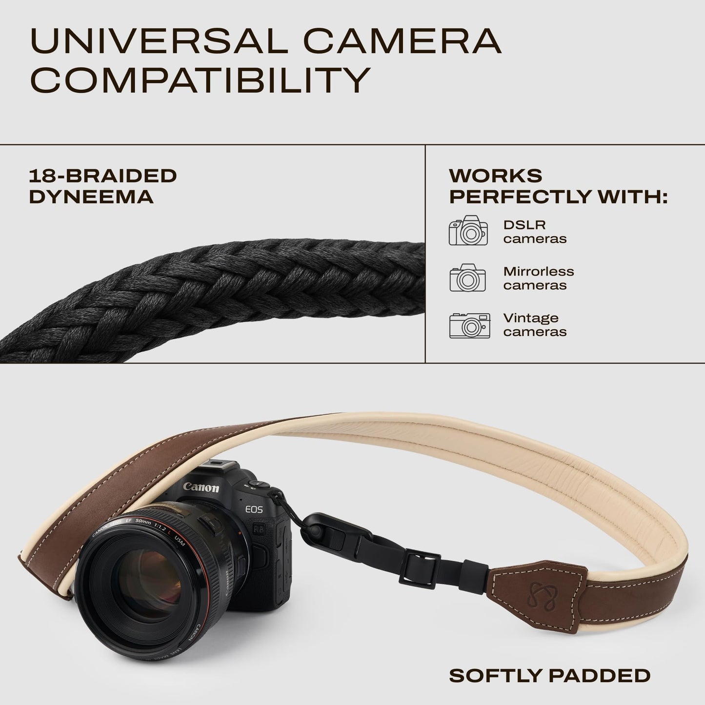 C Coiro Padded Leather Camera Strap with Quick Release, Configurable as Sling, Neck Adjustable DSLR SLR Camera Shoulder Strap for Photographers, Padded/Brown