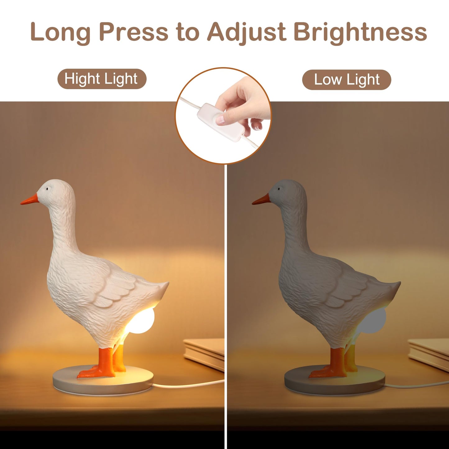Attivolife Duck Egg Lamp, Funny Duck Gift with Egg in Butt Lifelike, LED Goose Night Light with USB & Stepless Dimming, Resin Table Light Decor Birthday Christmas Gifts for Kid Friend