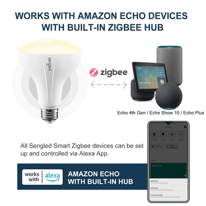 Sengled Smart Light Bulbs, Zigbee Hub Required, Works with Alexa and SmartThings, Voice Control with Google Home and Echo with built-in Hub, Soft White 60W Equivalent A19 Dimmable Smart Bulbs, 4-Pack