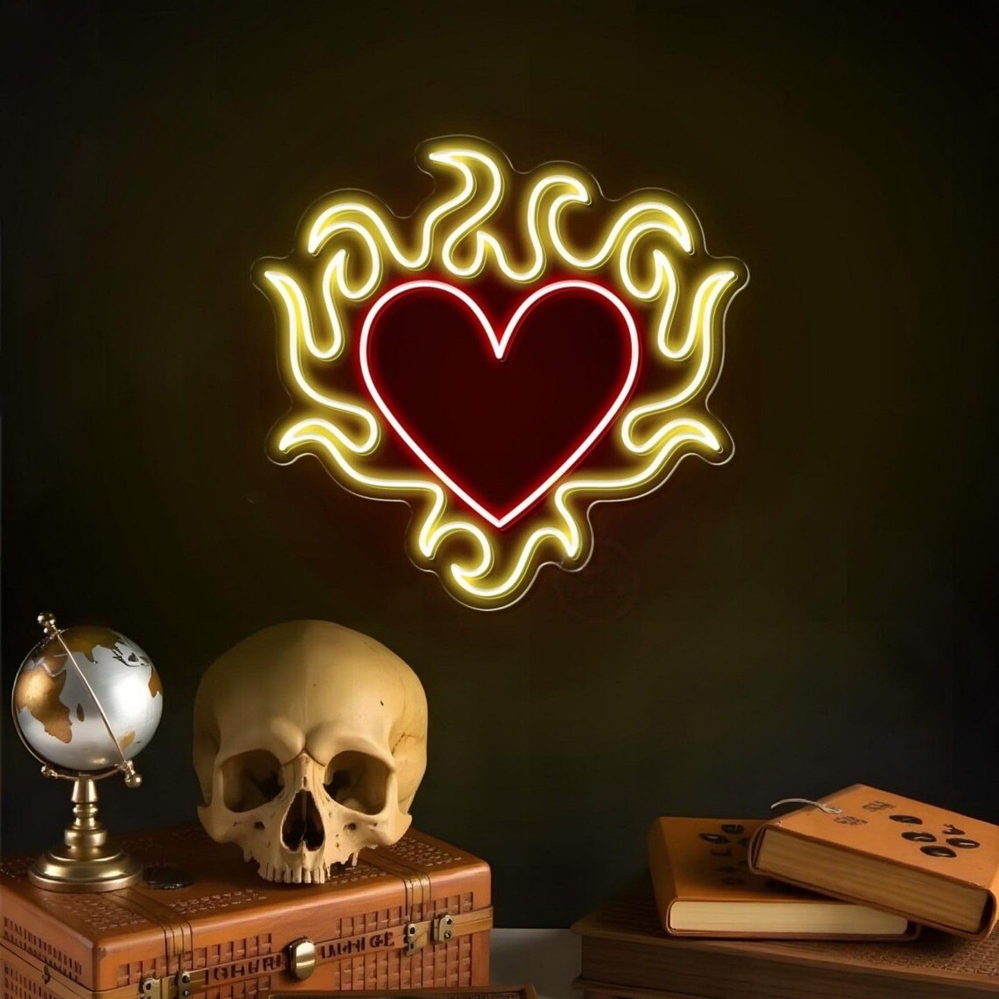 Flaming Heart Neon Sign Cool Wedding Neon Led Light Personalized Gift Idea for Her on Valentines Day, Aesthetic Heart Flame Wall Art Decor, Dark Gothic Wall Art, Birthday Gift, Witch Decor-13.8"