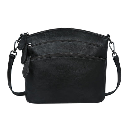 HESHE Crossbody Purses for Women Genuine Leather Purses and Handbags Designer Satchel Purse with Multi-Pockets Vintage Small Shoulder Bags Ladies Hobo Bag (Black)