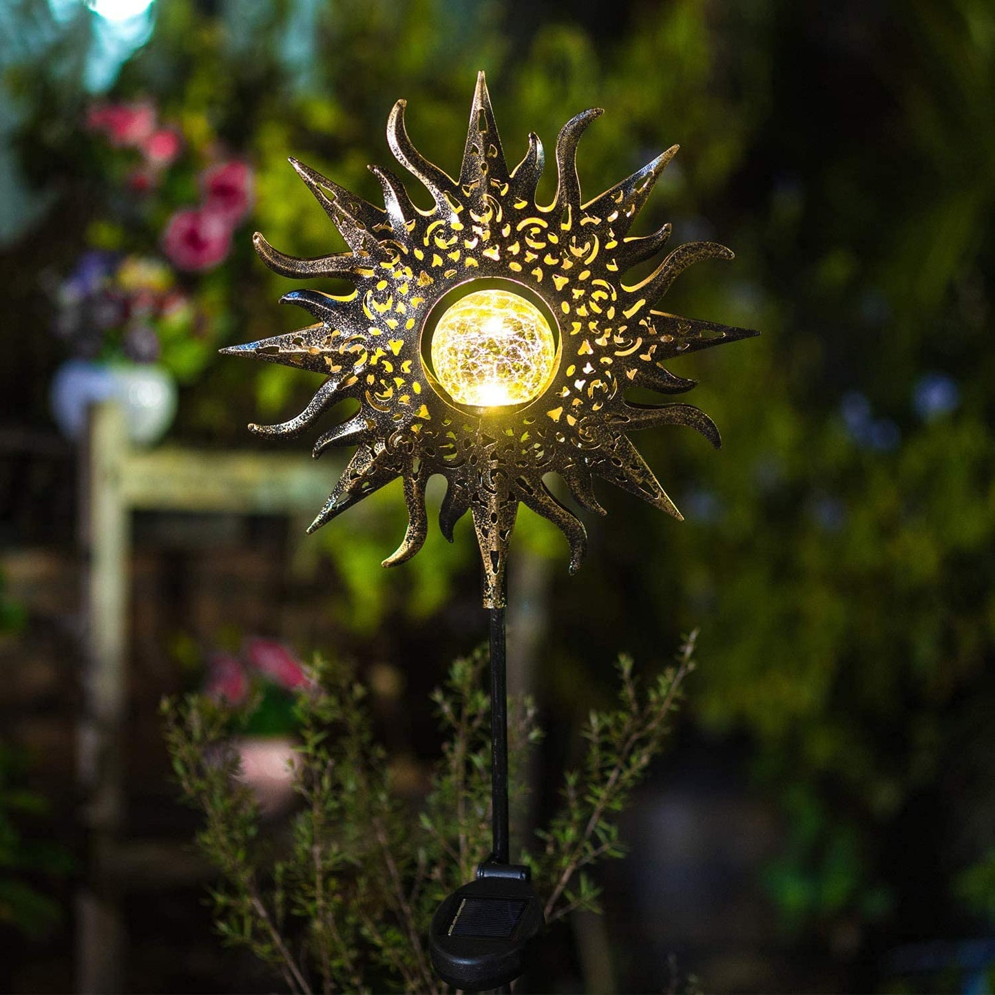 TAKE ME Sun Solar Lights Outdoor Waterproof Metal Garden Stakes for Patio Yard Walkway LawnPatio Mothers Gifts Mom Wife Grandma (Sun)