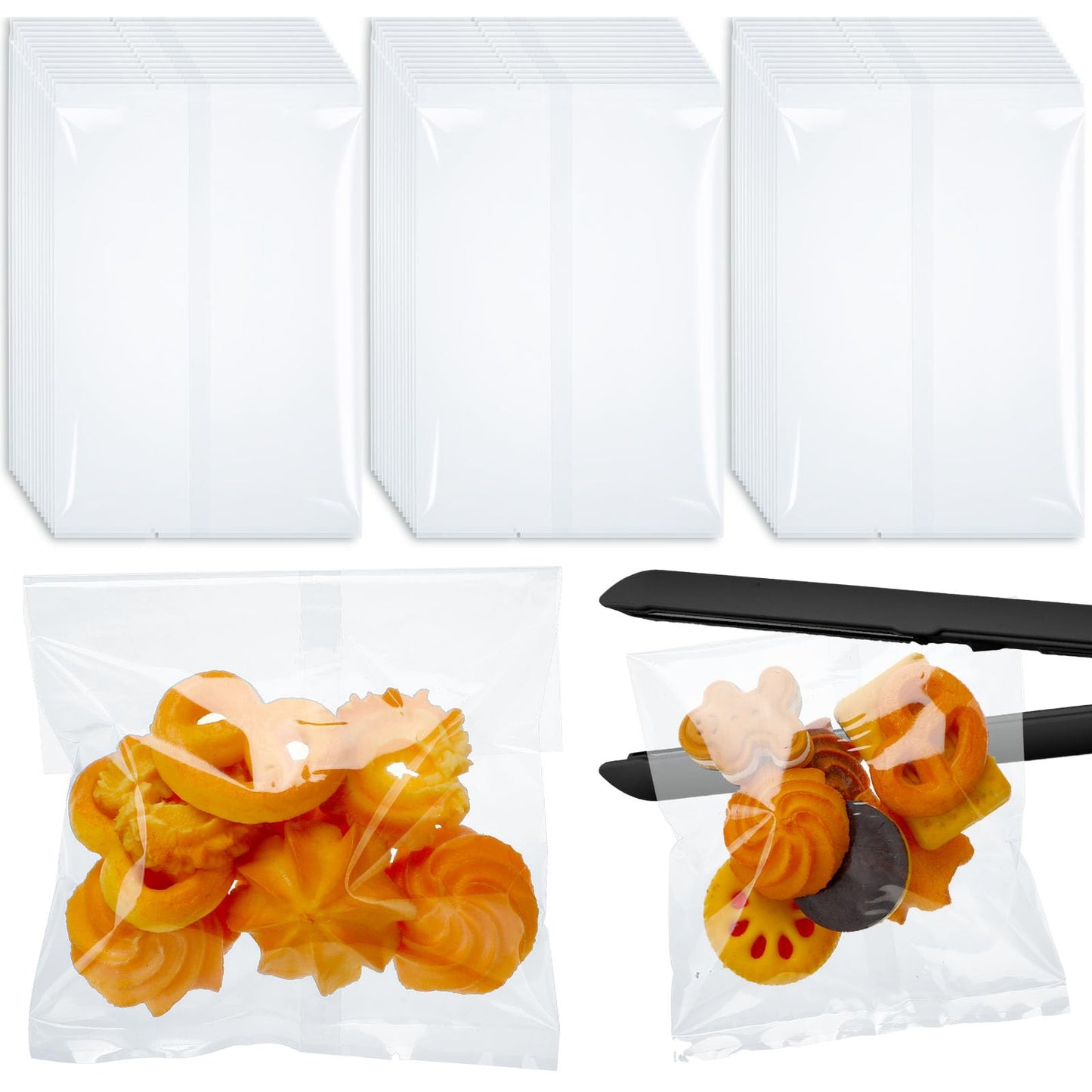 Yexiya 200 Pcs 4 x 6" Clear Heat Seal Cookie Bags Cellophane Cookie Bags Flat Edge for Treat Chocolate Candy Dessert Snack Packs 4th of July Back to School Wedding Birthday Party Gift Giving