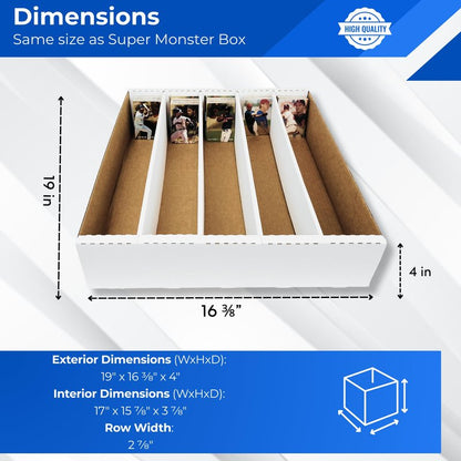 Max Protection 4 Row Trading Card Storage Box - 3200 ct Storage Box for Sports, Gaming, Baseball Cards - Durable White Corrugated Bulk Card Organizer Boxes 200 lb. - Made in USA (1 Box)