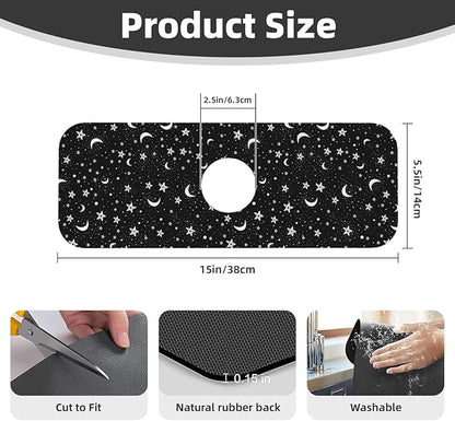 Black And White Moon Star Kitchen Sink Splash Guard Faucet Mat Super Absorbent
