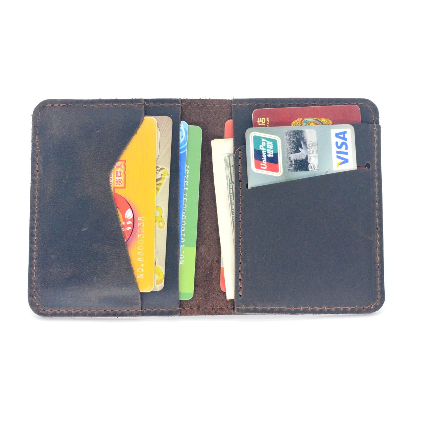 Handmade Distressed Men's Minimalist Leather Wallet Card Holder Wallets for Gifts Dark Brown style1