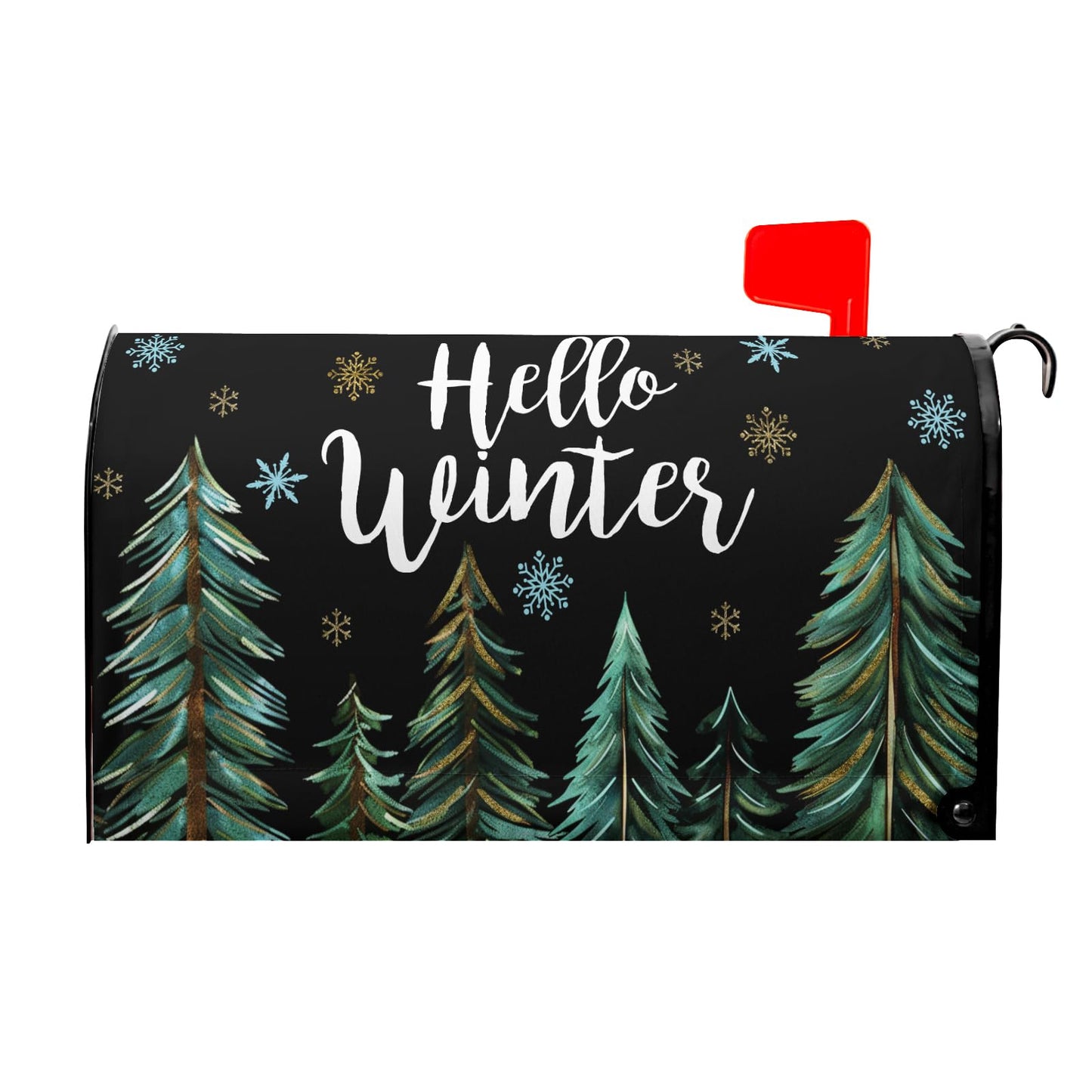Hollw Winter Snowflakes Mailbox Cover Balck and Green Forest Mailbox Covers Magnetic Standard Size 21" X 18" Christmas Xmas Wrap Post Letter Box Decor for Home Outdoor Yard Garden