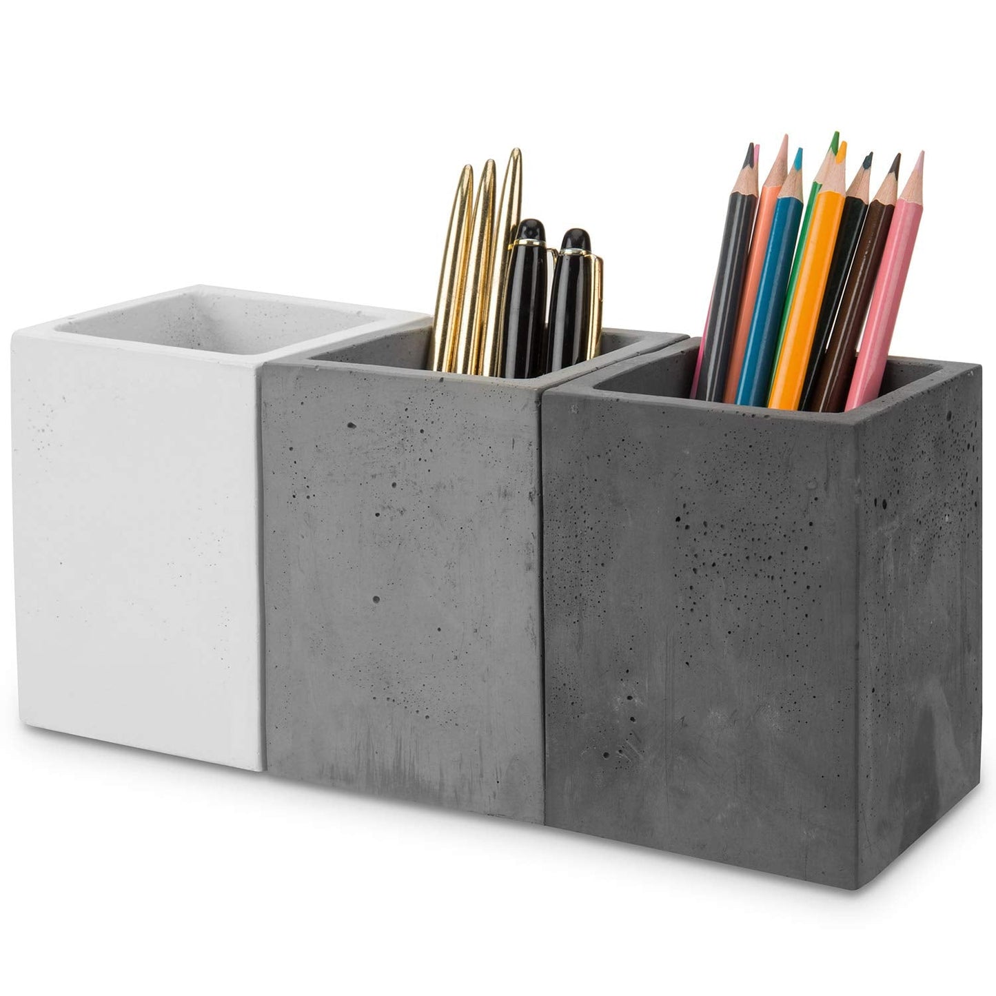 MyGift Pen Holder Pencil Holder For Desk,Pen Cup Holder For Desk,Concrete Desktop Pencil Cup,Modern Gray-Tone,Set of 3