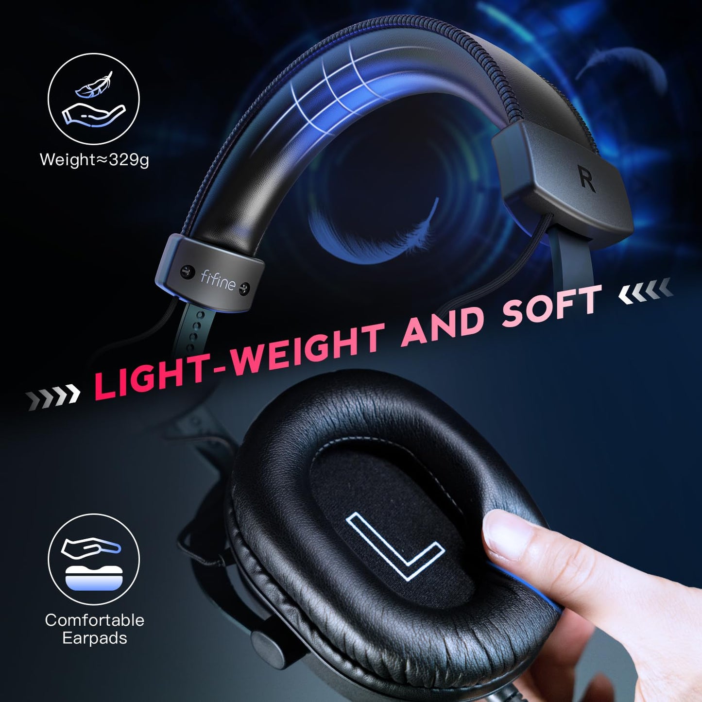 FIFINE PC Gaming Headset, USB Headset with 7.1 Surround Sound, Detachable Microphone, Control Box, 3.5mm Headphones Jack, Over-Ear Wired Headphones for PS5/Xbox/Switch, Black-AmpliGame H9