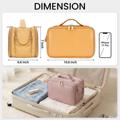 Travel Makeup Bag Women's Large Capacity Cosmetic Portable Organizer Large Opening Waterproof Storage Toiletry Bags Vertical Free-Standing Brush Holder for Easy Access Orange