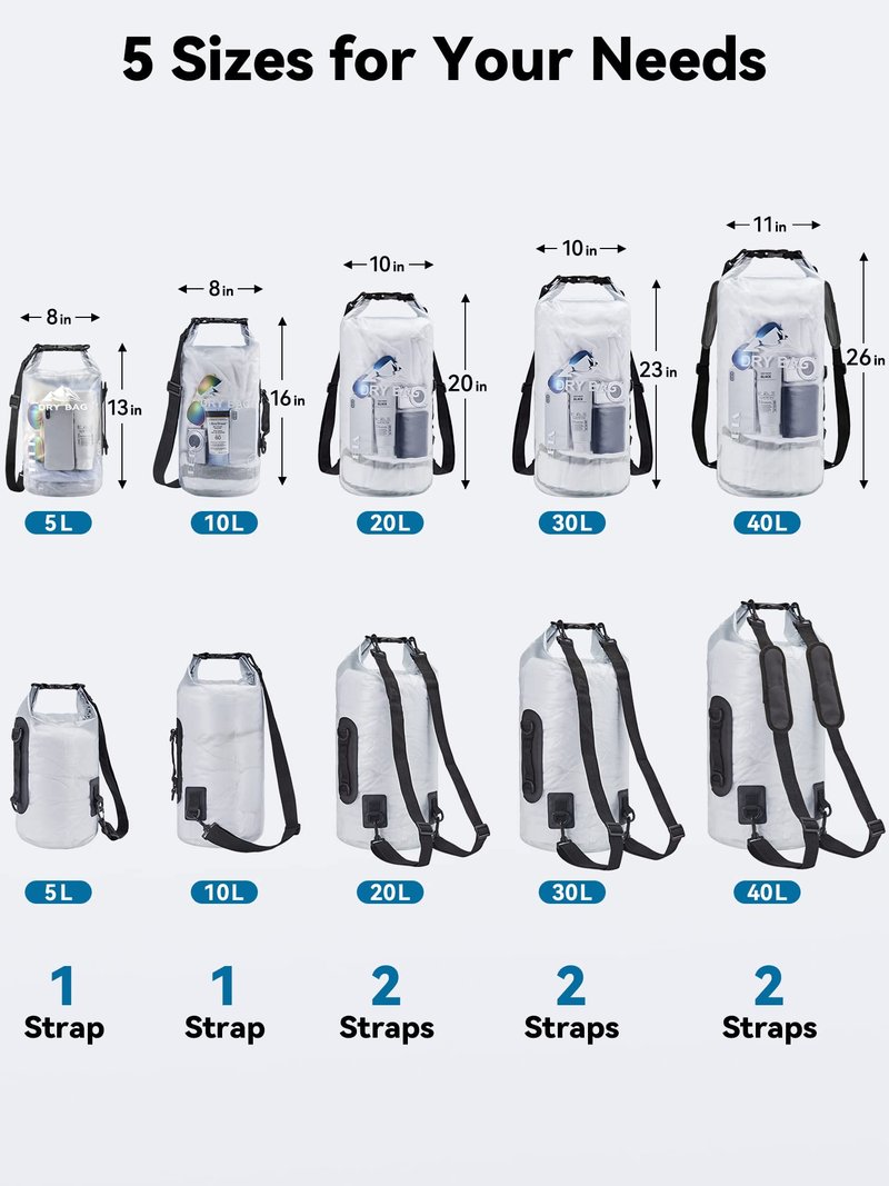 HEETA Dry Bag Waterproof for Women Men, Roll Top Lightweight Dry Storage Bag Backpack with Phone Case for Travel Swimming Boating Kayaking Paddle Board Camping Beach Accessories (White, 10L)