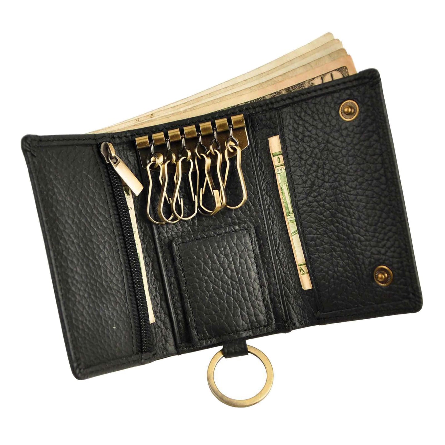 Le'aokuu Mens Genuine Leather Car Key Case Loop Hook Coin Case Cover Wallet Snap (The Black 2)