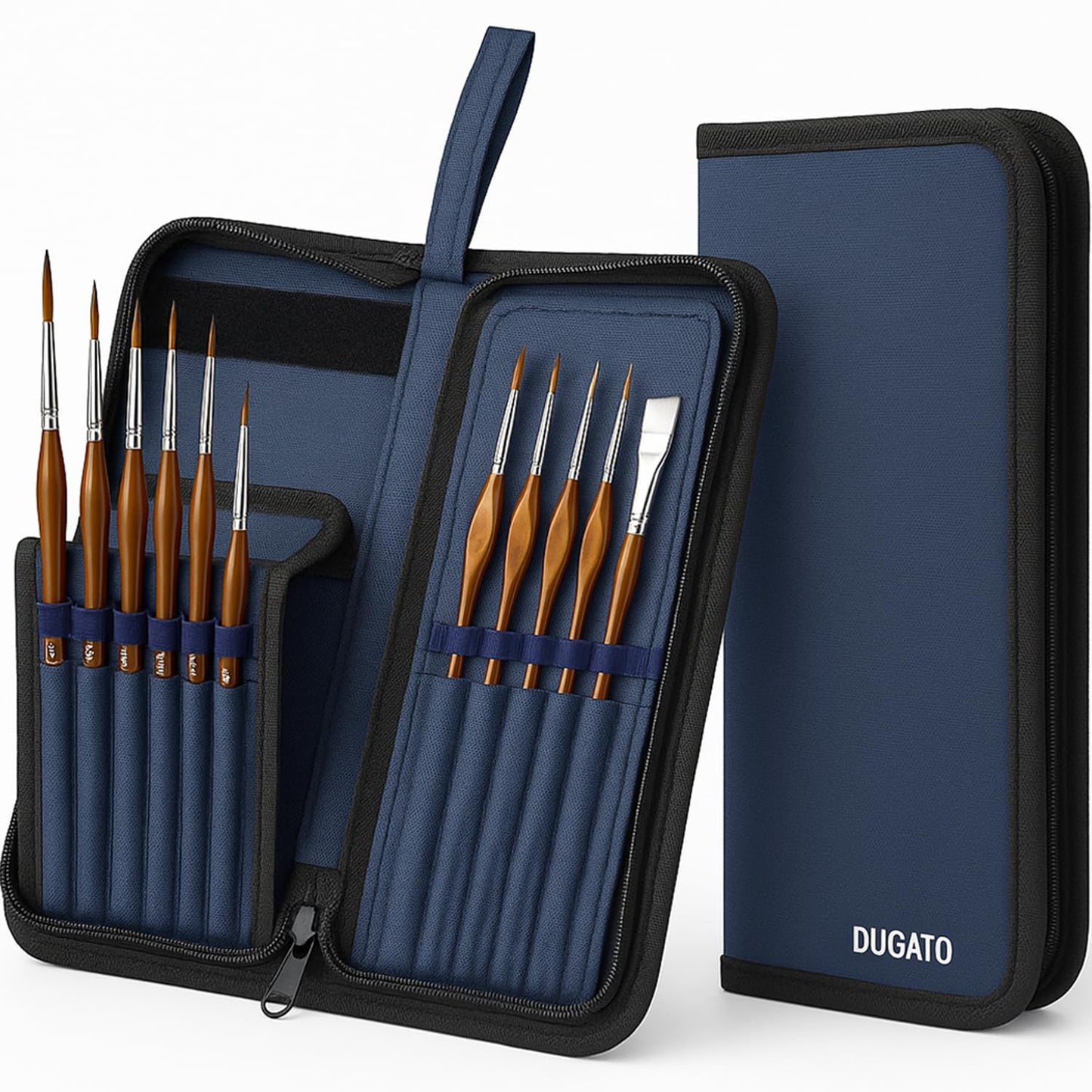DUGATO Short Paint Brush Holder & Organizer 5.4x10.7 Inches, Blue Canvas Bag for Brushes up to 9.3" Length, Case with 15 Slots, Artist Brush Carrying Case (Brush Not Included)