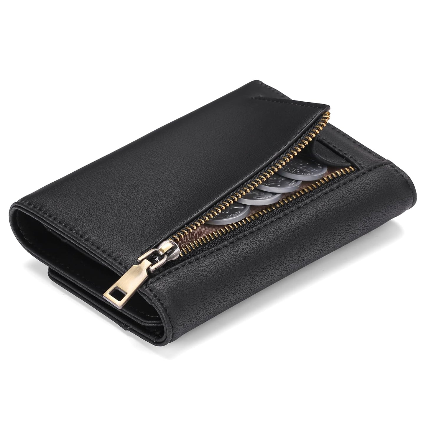 GAEKEAO Small Wallets for Women Leather RFID Blocking Trifold Ladies Wallets Credit Card Holder with Zipper Coin Pocket
