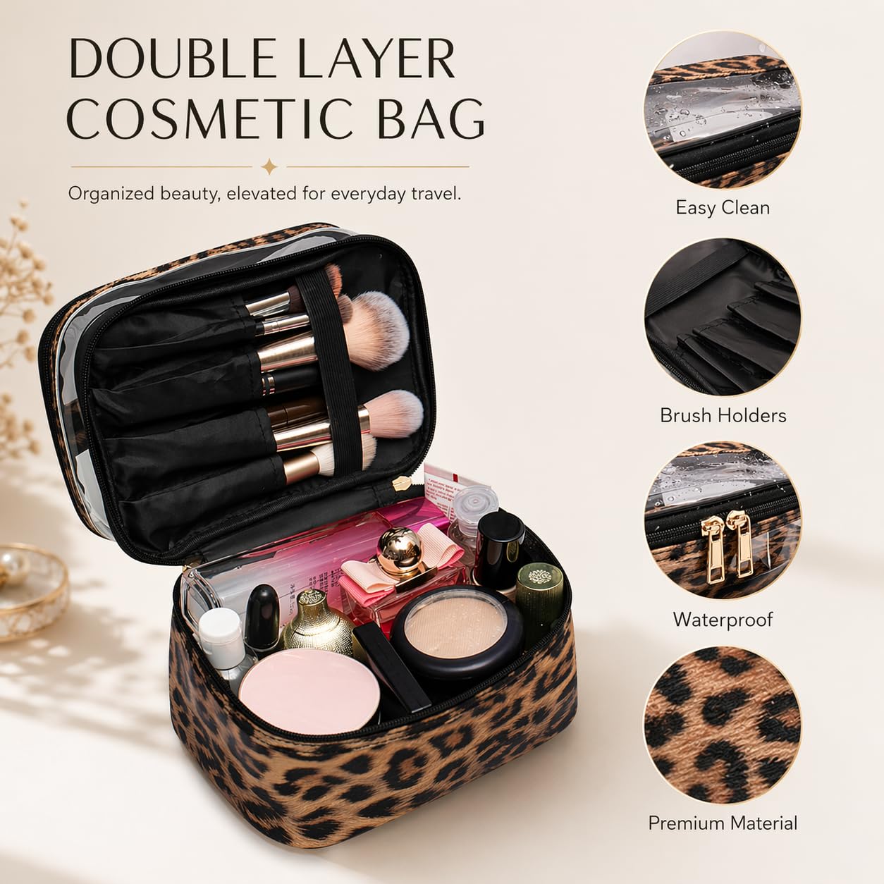 imerelez 3PCS PU Leather Makeup Bag, Large Travel Cosmetic Pouch, Cute Toiletry Organizer for Women, Set of 3