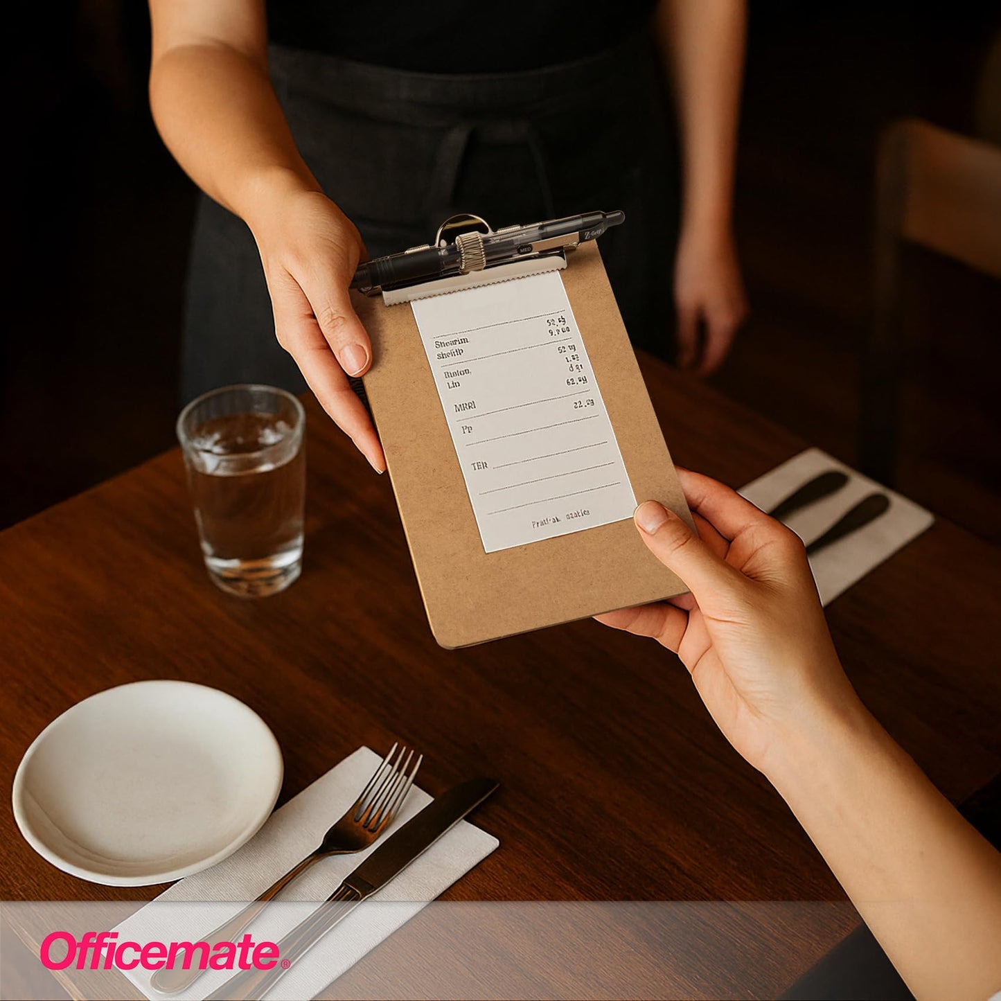Officemate 5" x 9" Clipboard for Receipts, Low Profile Metal Clip & Pen Holder on Side, Memo Size for Restaurants, Hotels, Food Trucks, Bars, Schools, and Other Venues, 12 Clipboards + 12 Pens (83159)