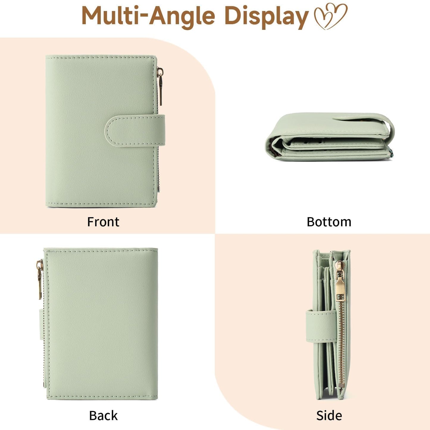 GAEKEAO Small Wallet Women Vegan Leather RFID Blocking Bifold Ladies Compact Card Holder with Zipper Pocket & ID Window