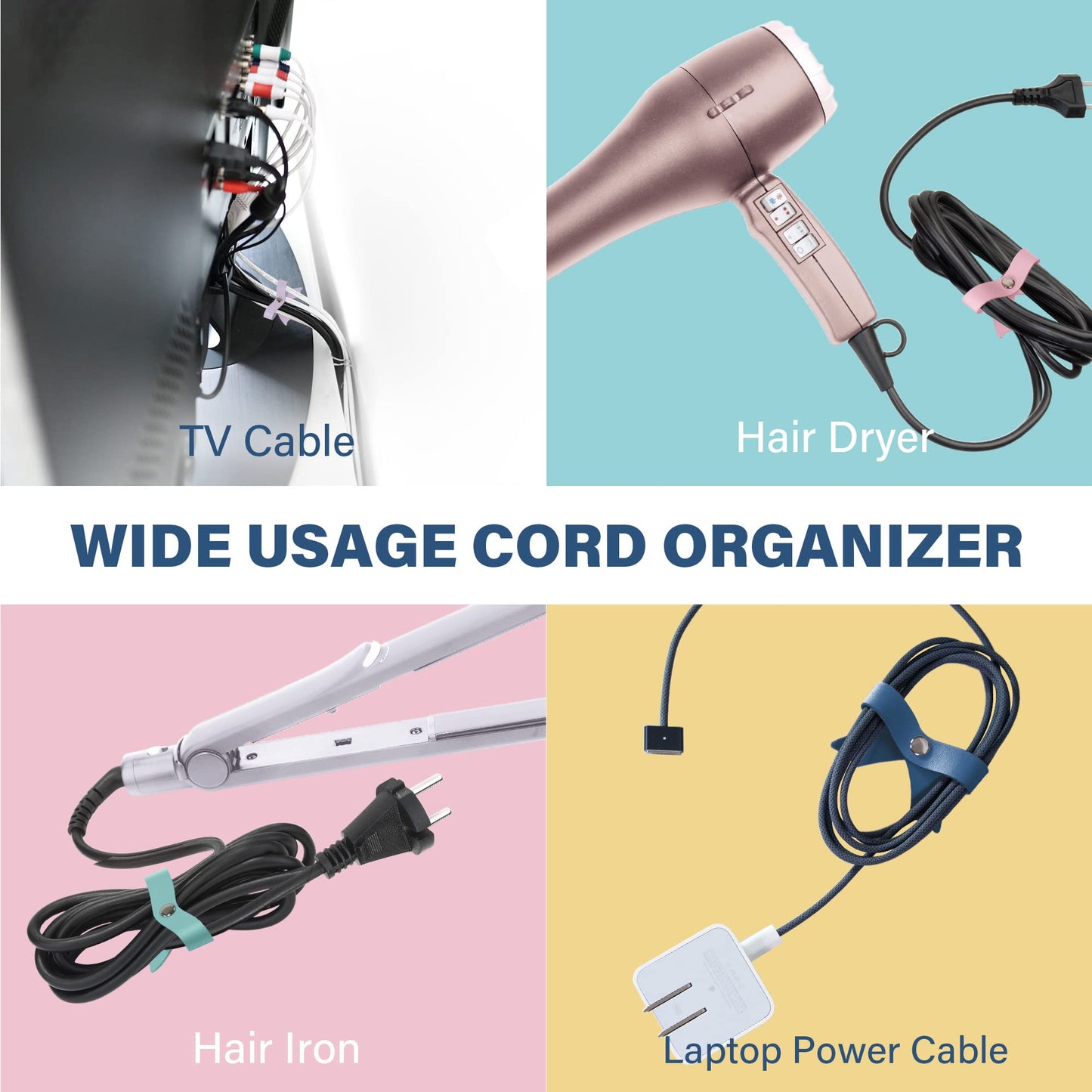 SenseAGE 5 Pack Cord Organizer, Bow Cord Keeper, Cable Organizer USB Holder, Leather Cable Management, Cable Straps, Earphone Winder, Storage Straps for Electronics, Earbuds, Big, Pink