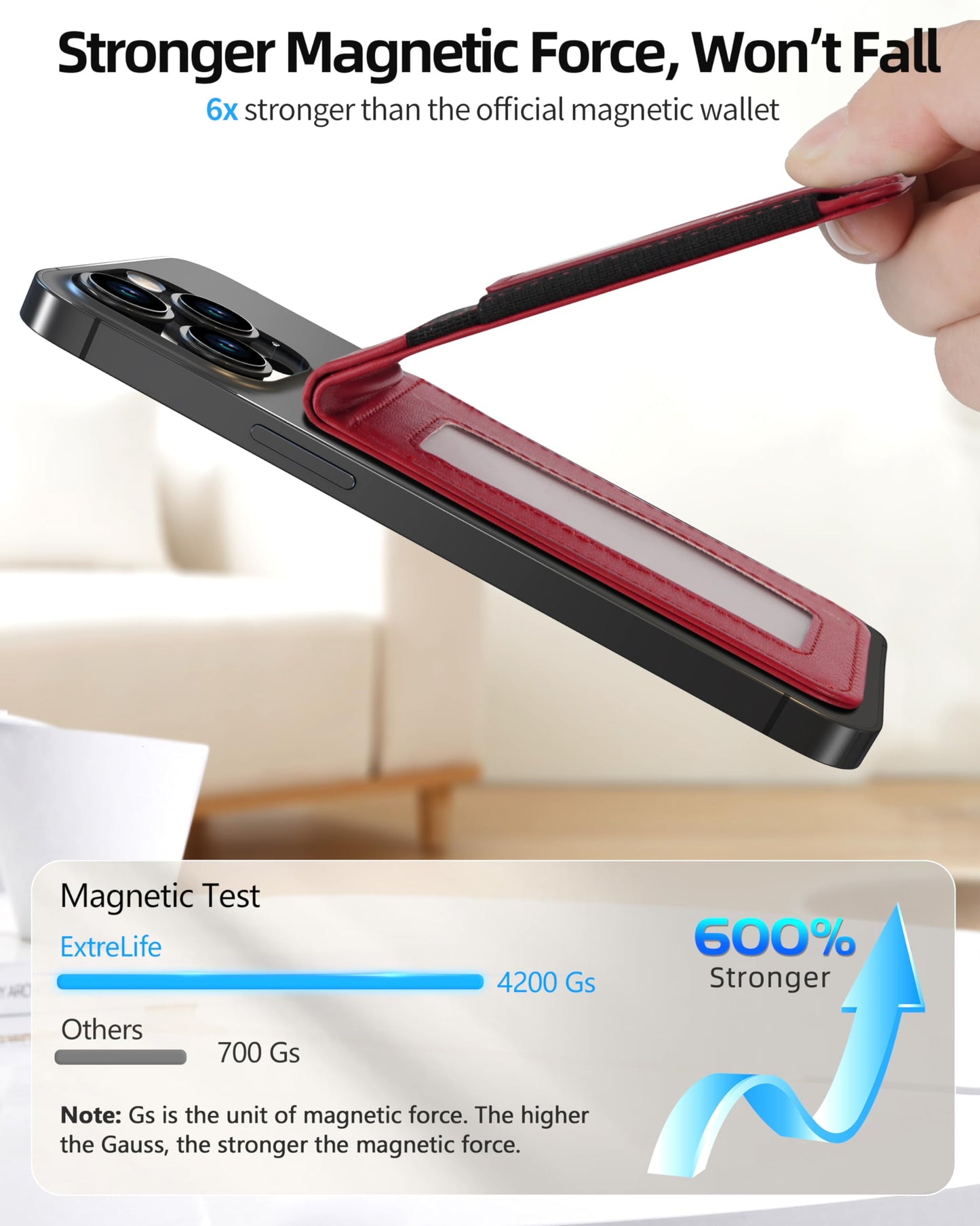 For Magsafe Wallet Stand, Strongest Magnetic Wallet for iPhone 17/16/15/14/13/12 Series, Magnetic Card Holder with Adjustable Stand, ID Window, 10 Cards Holder, Vegan Leather, RFID Blocking, Red