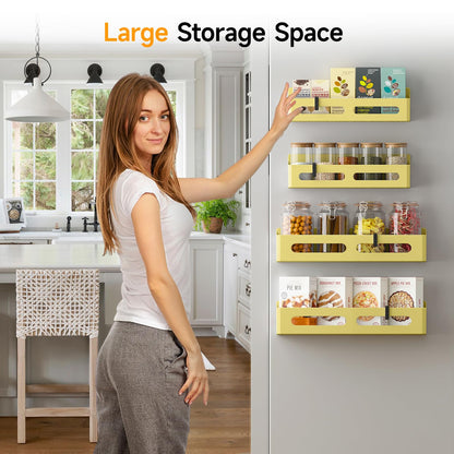 4 Pack Magnetic Spice Rack for Refrigerator, Spice Rack Organizer, Moveable Magnetic Shelf Fridge Organizer with 4 Hooks for Kitchen and Oven Organization, Black
