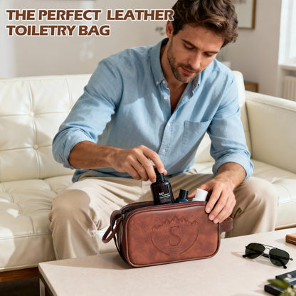 Personalized Groomsmen Gifts Travel Toiletry Bag for Men, Engraved Monogrammed Initial PU Leather Water-Resistant Shaving Bag, Traveling Essentials for Adults Man Dad Husband Boyfriend Groomsmen,S