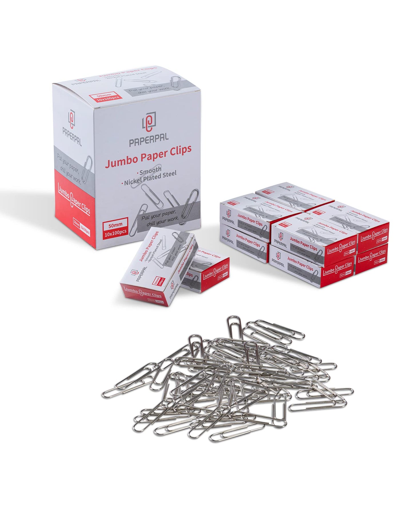 PAPERPAL Paperclips for Office School & Personal Use, Jumbo Smooth Paper Clip (2"), 1000 Large Paper Clips (10 Boxes of 100 Each), Silver