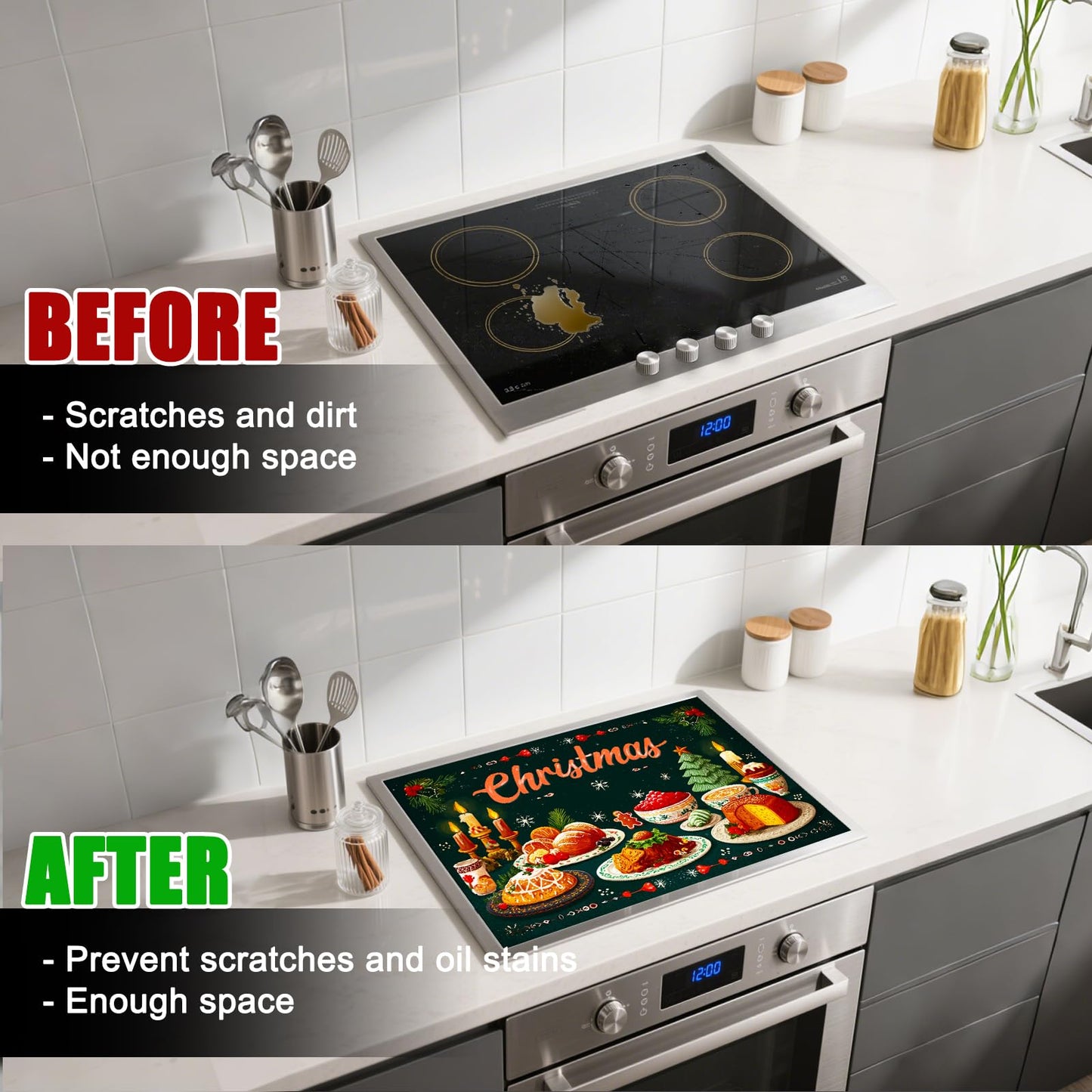 Nuxovilar Christmas Stove Top Cover 28.35×20.47 Inch – Christmas Feast Illustration for Holiday Kitchen Decor – Festive Stove Burner Cover, Polyester & Diatom Mud Blend