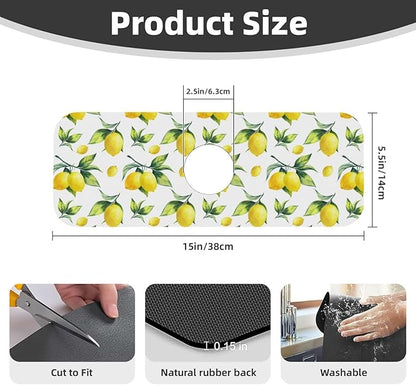 Yellow Lemon Green Leaves Kitchen Sink Splash Guard Faucet Mat Super Absorbent