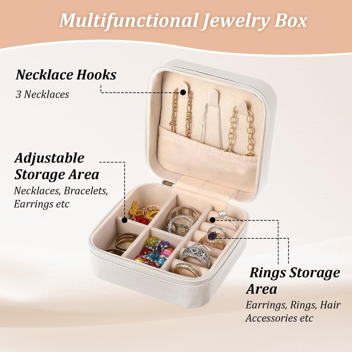 Nodaaiie 6 Pack White Travel Jewelry Case, PU Leather Mini Jewelry Organizer Box, Portable Earring Storage Box for Women, Girls, Bridesmaid Gifts(3.94 x 3.94 x 1.97 Inches)