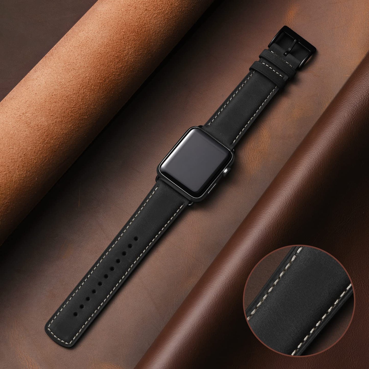 SUNFWR Leather Bands Compatible with Apple Watch Band 42mm(Series 3 2 1) 44mm 45mm 46mm 49mm for Men Women, Top Grain Genuine Leather Replacement Strap for iWatch Ultra 3 2 1, SE3 2 1, Series 11 10 9 8 7 6 5 4 3 2 1