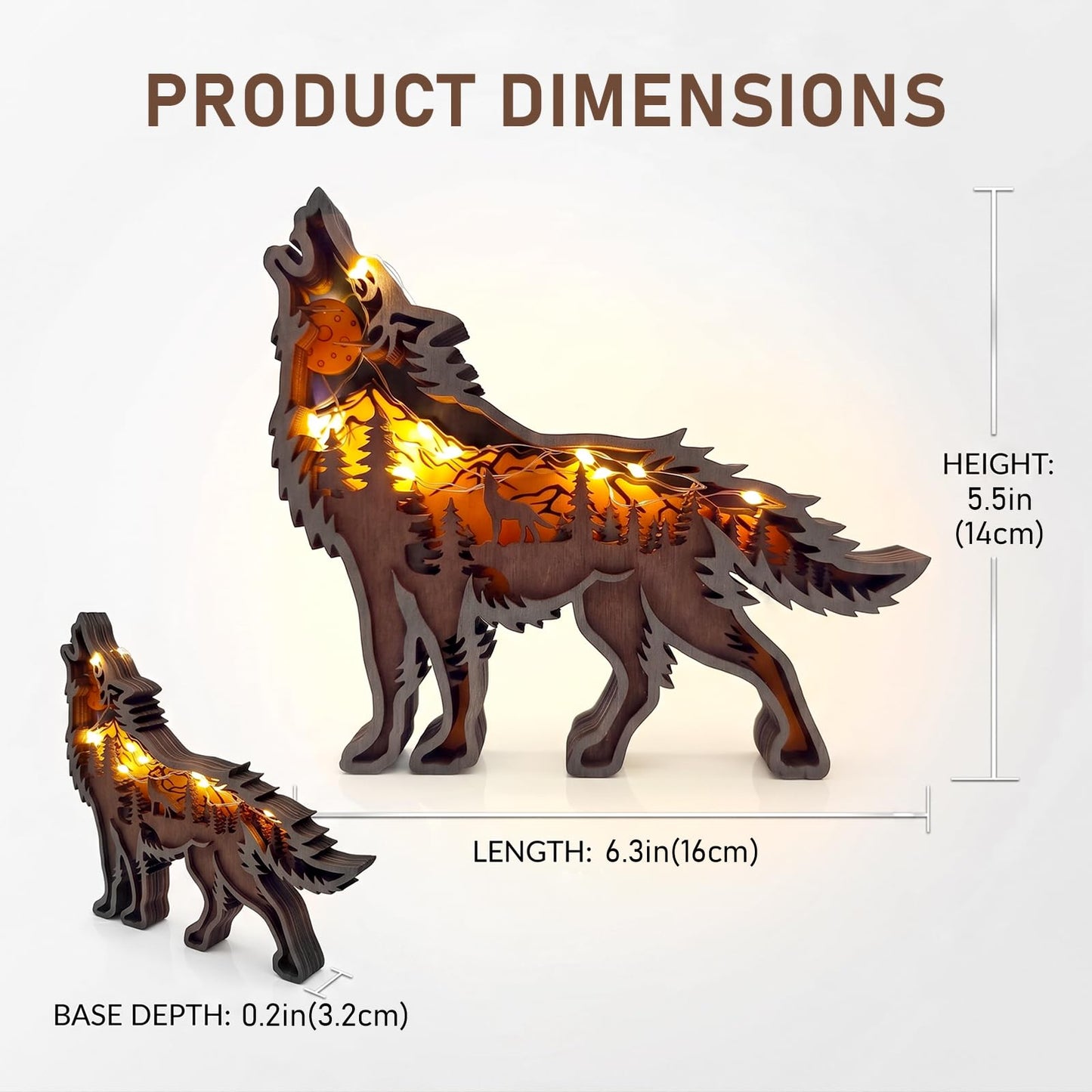 Drawelry 3D Wood Carving Animals Lamp Home Decorative, Cute Bear Family Elephant Presents Ideas Christmas Living Room Office Decor Warm LED Night Lights Gift for Friend Daughter Son Mom Dad (Wolf)