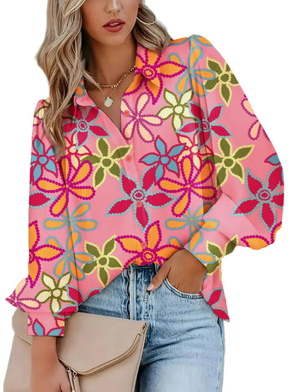 Zeagoo Womens Shirts Button Down Printed Lantern Long Sleeve Blouse Fashion Casual Tops 2025