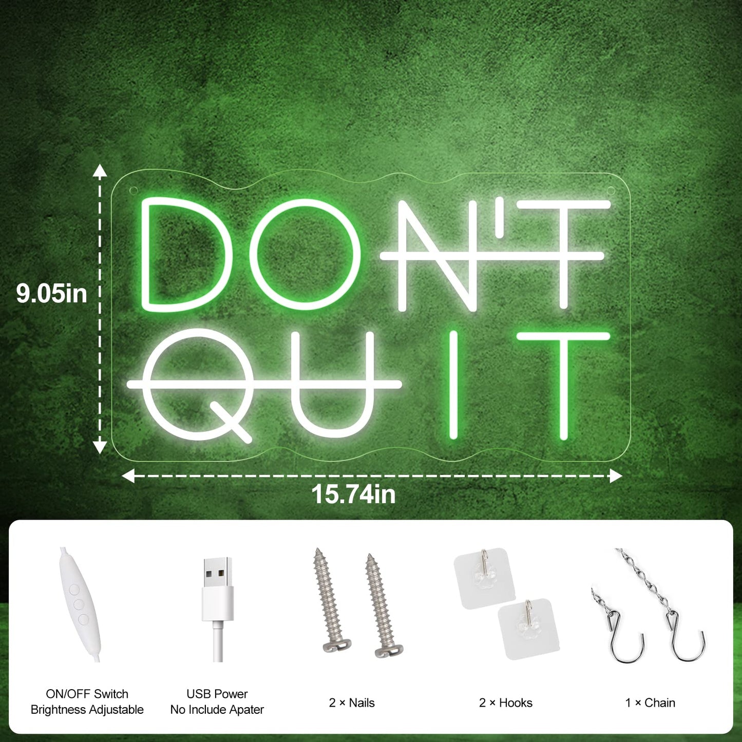YIKBIK Don't Quit LED Neon Sign for Wall Decor, DO IT Neon Lights Party Decorations, USB Powered Switch LED Lights Adjustable for Office, Gym, Man Cave, Gamer Room Decor