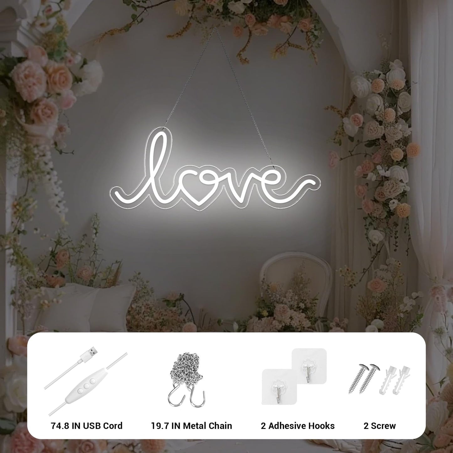 LMHSE You're Like Really Pretty Neon Sign, LED Neon Signs for Wall Decor Dimmable Aesthetic Room Decor for Teen Girl, Party, Bedroom, Wedding Decor, Gifts for Birthday, Christmas (LOVE-White)