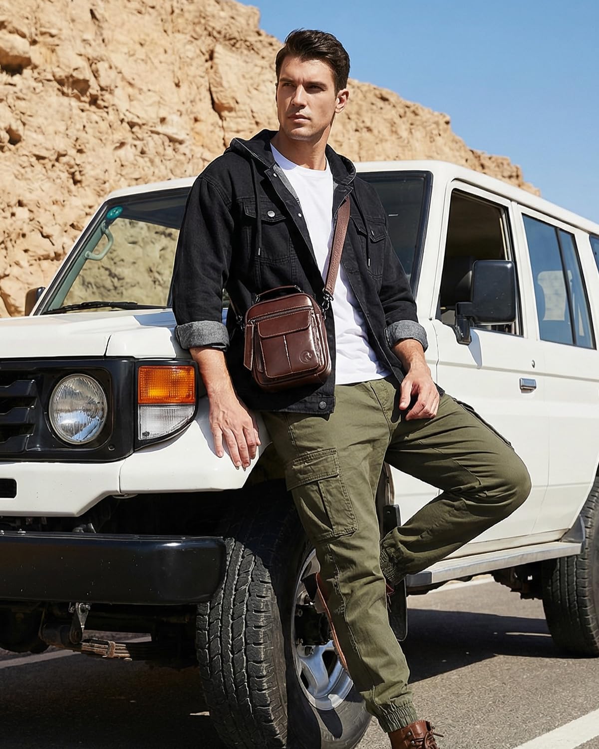 RAINBOW HORSE Men's Vintage Genuine Leather -Durable,Stylish & Practical Crossbody Bag for Daily Essentials