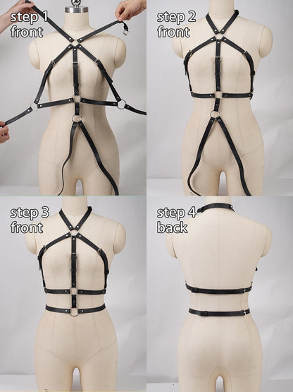 WARANDOD Punk Harness Belts for Woman Leather Chest Body Chain Belt Rave Halloween Accessories Belt Adjustable Gothic (Fit Waist 24.8-36 in)